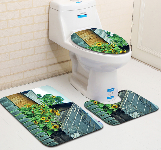 Polyester Sunflower Toilet Seat Cushion Toilet Lid Cover Set