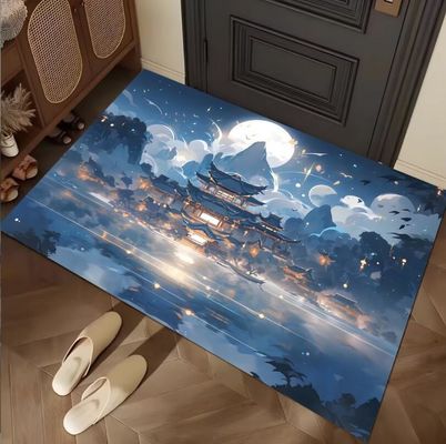 Cartoon Building Crystal Velvet  Floor Carpets For Sofa Bedroom And Living Room Door