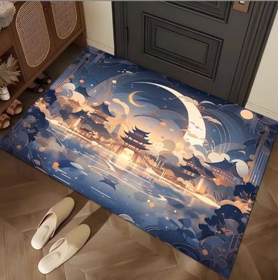 Cartoon Building Crystal Velvet  Floor Carpets For Sofa Bedroom And Living Room Door