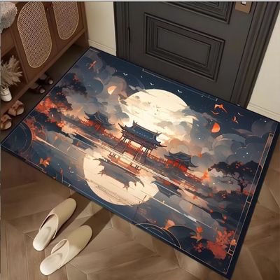 Cartoon Building Crystal Velvet  Floor Carpets For Sofa Bedroom And Living Room Door