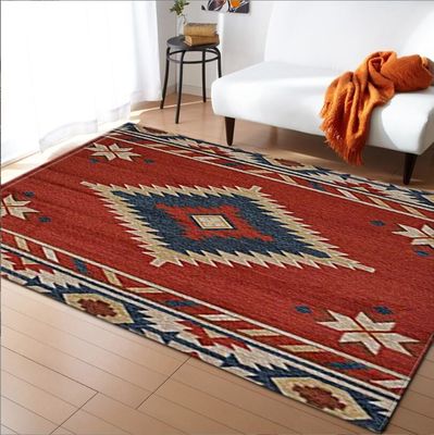 Ethnic Ancient European Flower Pattern Living Room Floor Mat Polyester Fiber Rectangle