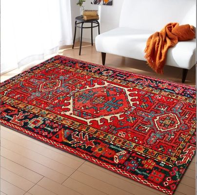 Ethnic Ancient European Flower Pattern Living Room Floor Mat Polyester Fiber Rectangle