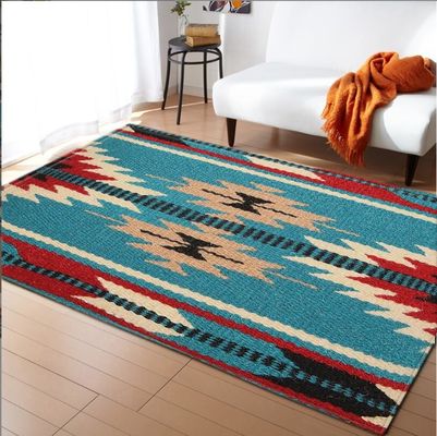 Ethnic Ancient European Flower Pattern Living Room Floor Mat Polyester Fiber Rectangle