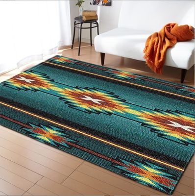 Ethnic Ancient European Flower Pattern Living Room Floor Mat Polyester Fiber Rectangle