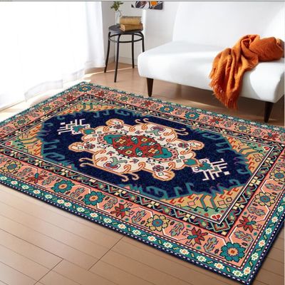 Ethnic Ancient European Flower Pattern Living Room Floor Mat Polyester Fiber Rectangle