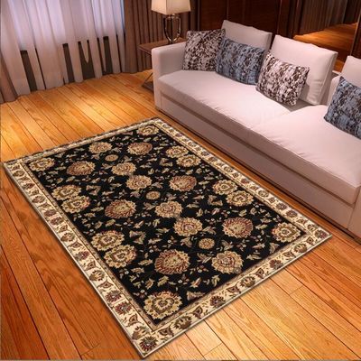 Ethnic Ancient European Flower Pattern Living Room Floor Mat Polyester Fiber Rectangle