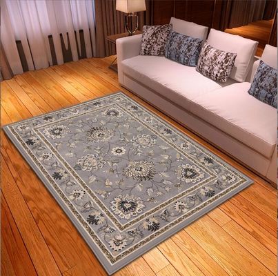Ethnic Ancient European Flower Pattern Living Room Floor Mat Polyester Fiber Rectangle