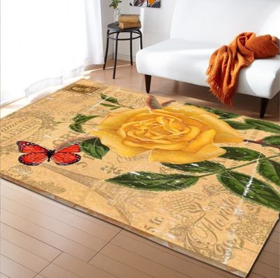 Ethnic Ancient European Flower Pattern Living Room Floor Mat Polyester Fiber Rectangle