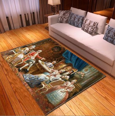 Ethnic Ancient European Flower Pattern Living Room Floor Mat Polyester Fiber Rectangle