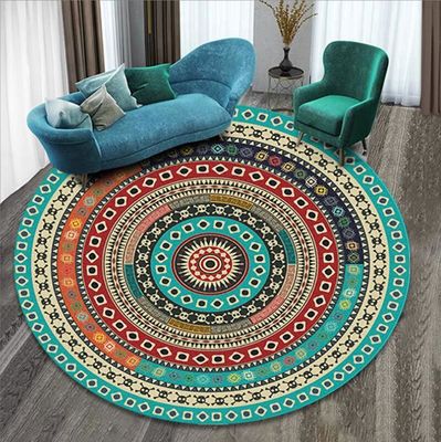 Customized Printed Ethnic Style Round Living Room / Hotel Carpet 200*200cm