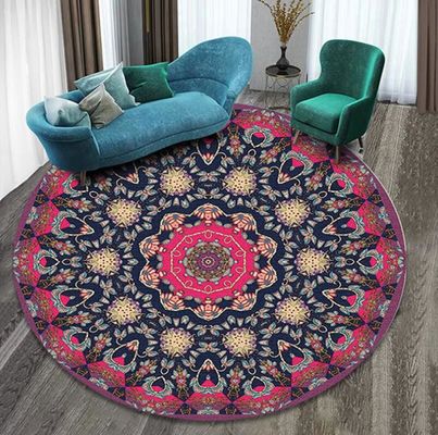 Customized Printed Ethnic Style Round Living Room / Hotel Carpet 200*200cm