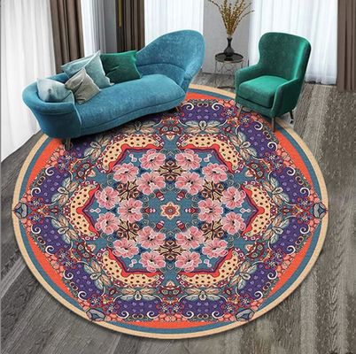 100*100cm Living Room / Hotel Carpet Printed Flower Ethnic Style Round Carpet