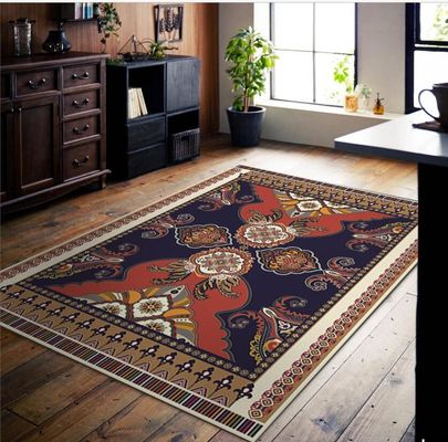 140*200cm Rectangle Polyester Fiber Living Room / Hotel Carpet With Ancient Ethnic Style
