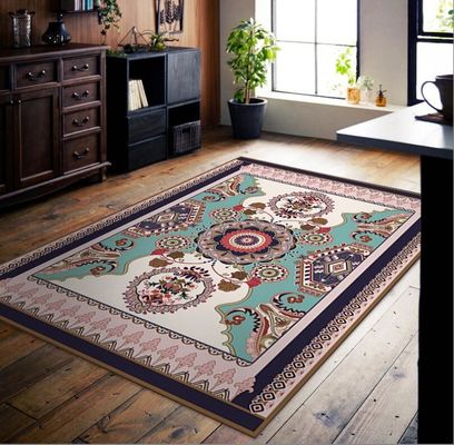 140*200cm Rectangle Polyester Fiber Living Room / Hotel Carpet With Ancient Ethnic Style