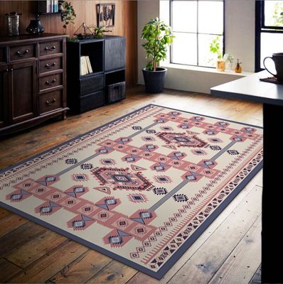 140*200cm Rectangle Polyester Fiber Living Room / Hotel Carpet With Ancient Ethnic Style