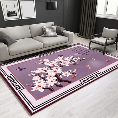 Rectangle Polyester Fiber Living Room Floor Carpets New Chinese Style Flower  4-8