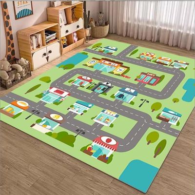 Karpet Ruang Mainan Anak-anak Kartun Lalu Lintas Mobil Karpet Kereta Api Untuk Lantai Ruang Tamu,